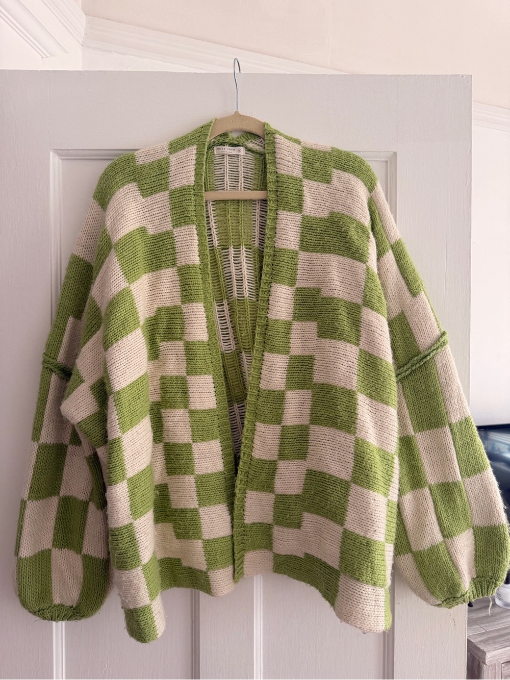 Green Checkered Oversized Cardigan
